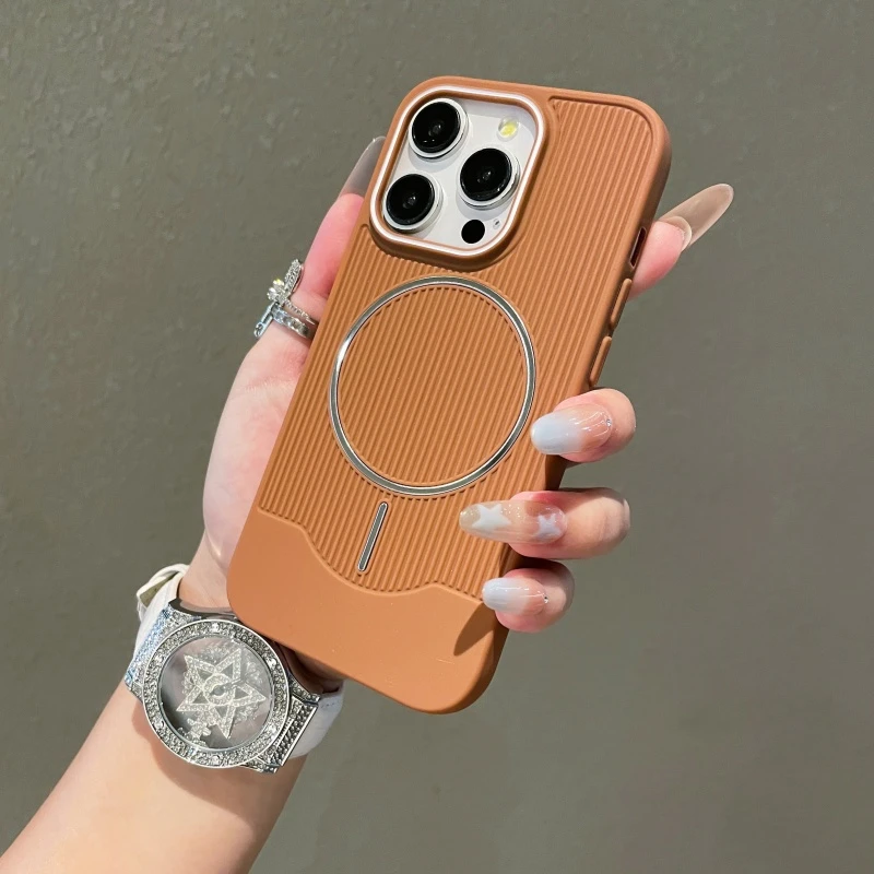 磨砂瓦楞纹适用iPhone16promax手机壳新款小众苹果15/14细磁吸圈