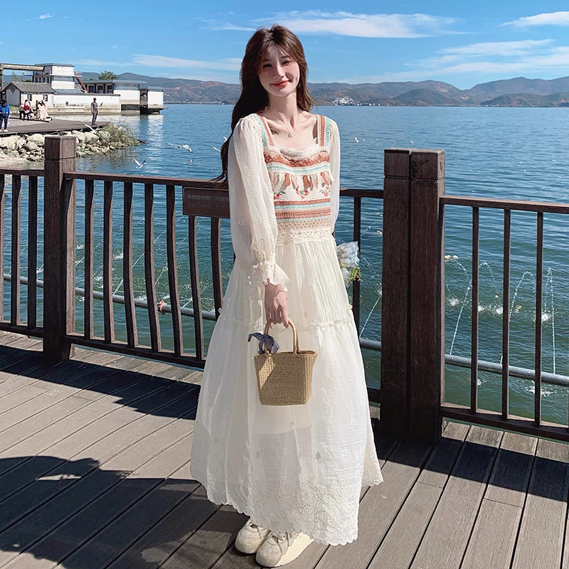 蓝海奕诺波西米亚度假连衣裙春夏新款韩版时尚显示气质长袖裙子女