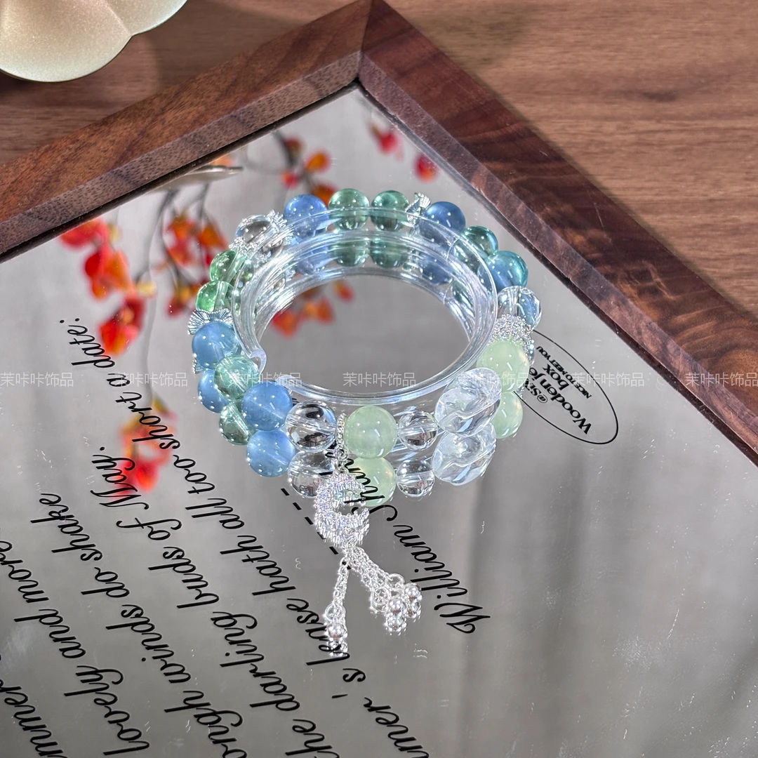 【丛林秘境】天然蓝萤石绿萤石白水晶手串精致百搭手链 多样性发一