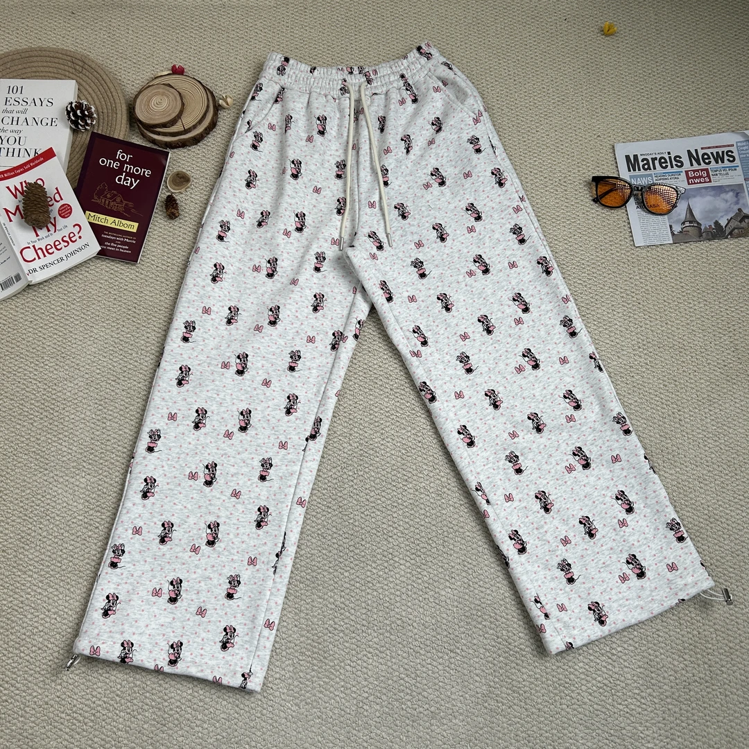 2025早春新款百搭卡通印花休闲裤加绒加厚束脚裤8727