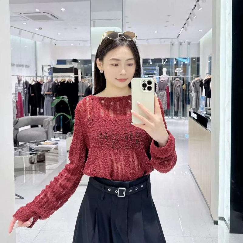 7125{迪}2025秋冬女装新品款感百搭镂空小众炸街高级感女装针织衫