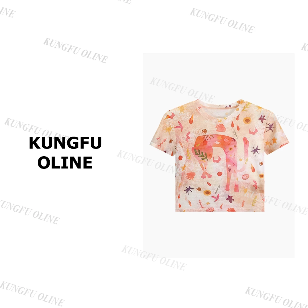 【粉色小猫】T9883流行款卡通印花圆领短袖T恤潮流休闲上衣