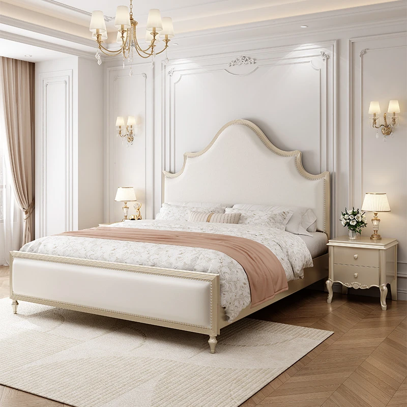 美式轻奢实木床现代简约风1.8米双人大床主卧室1.5米高箱储物婚床