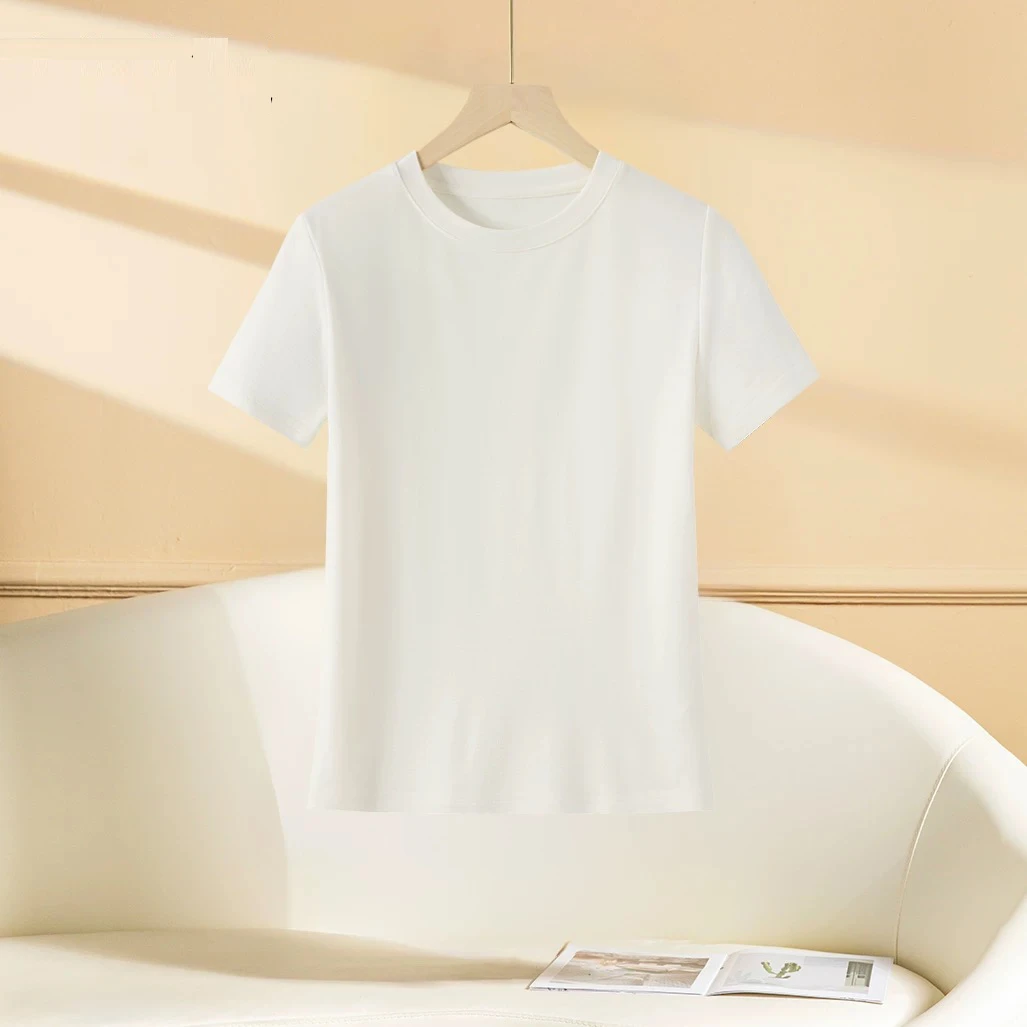 莱赛尔短袖面膜T恤女2025夏季新款洋气休闲弹力气质修身显瘦上衣