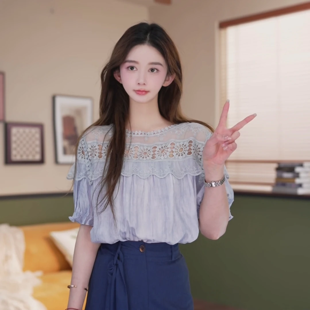 余紫绮【葡萄夜】夏季休闲百搭时尚衬衫女短袖上衣ZE0706371
