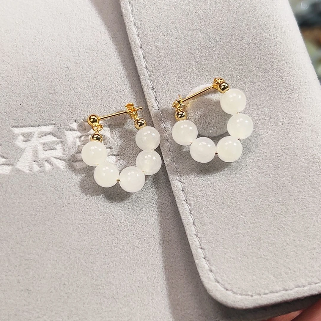 和田玉耳饰银S925镶嵌新年福利