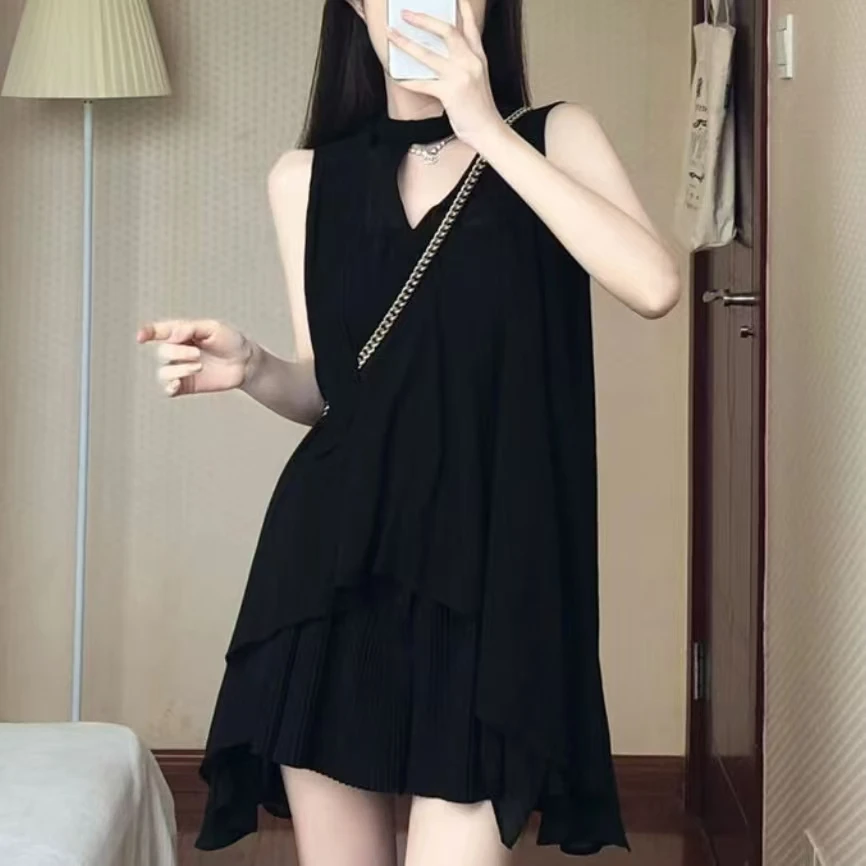 岚岚大码夏季新款时尚气质V领无袖显瘦遮肉女神连衣裙801