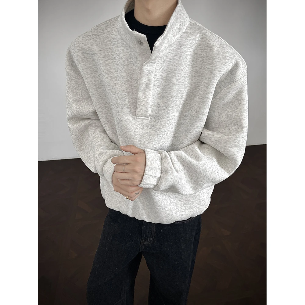 【阿叔潮牌】秋冬简单纯色情侣休闲百搭宽松氛围感半纽立领卫衣长袖