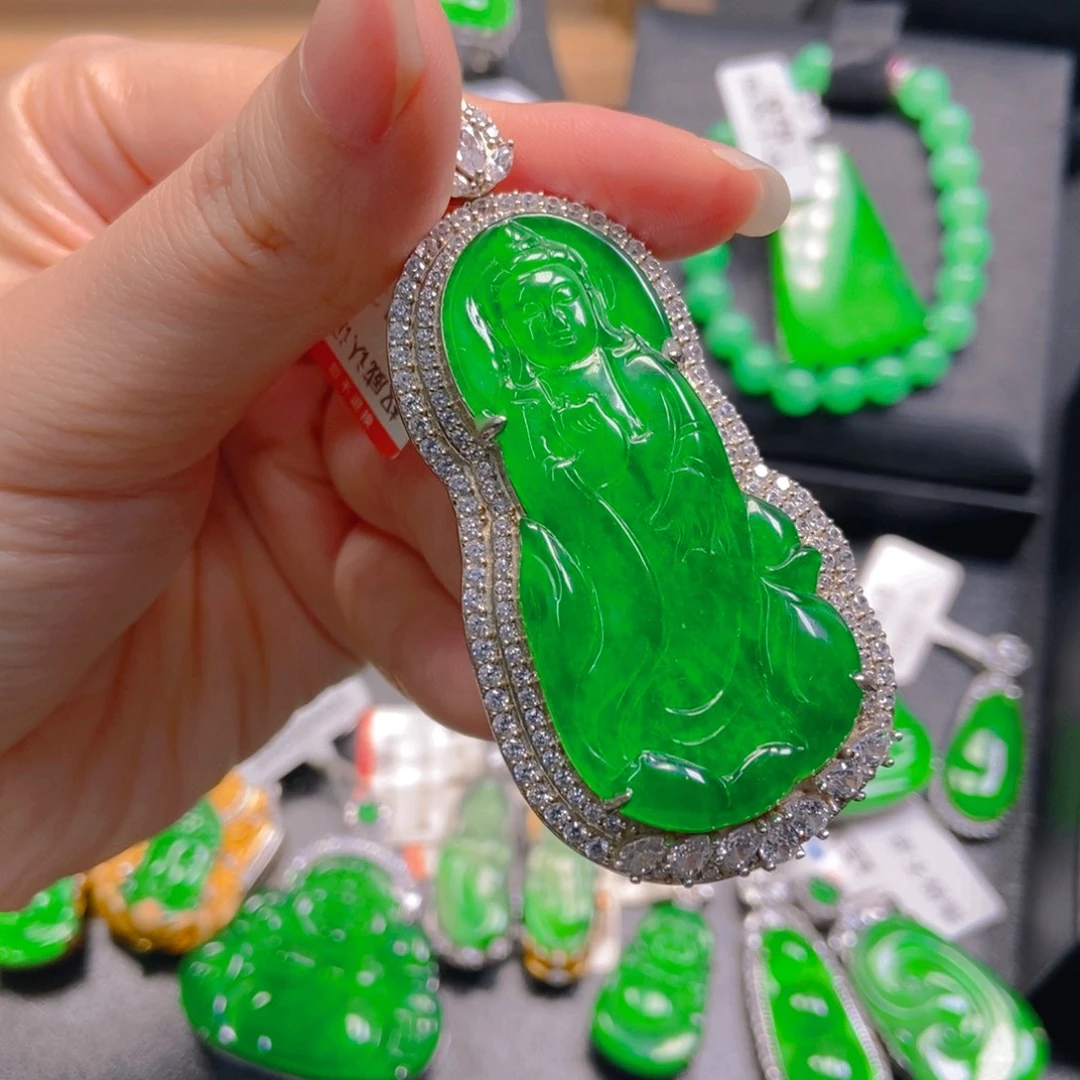 翡翠银S925镶嵌吊坠(不含链)