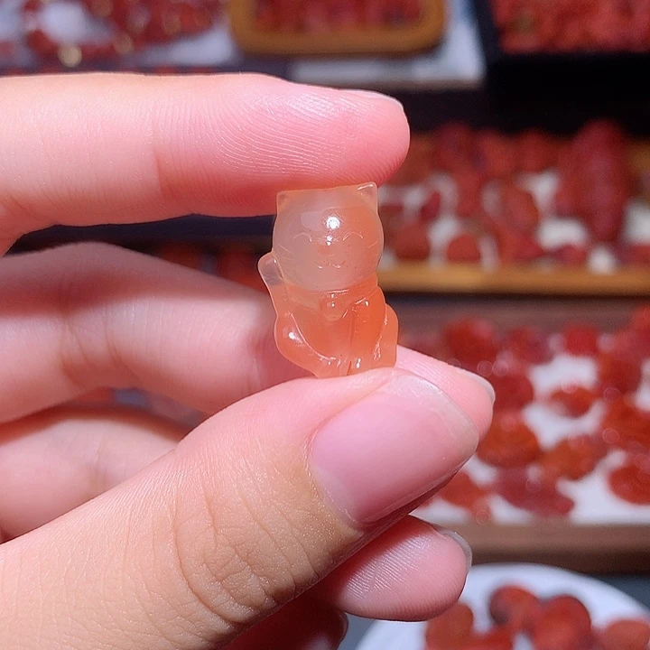 南红玛瑙足银镶嵌南红招财喵
