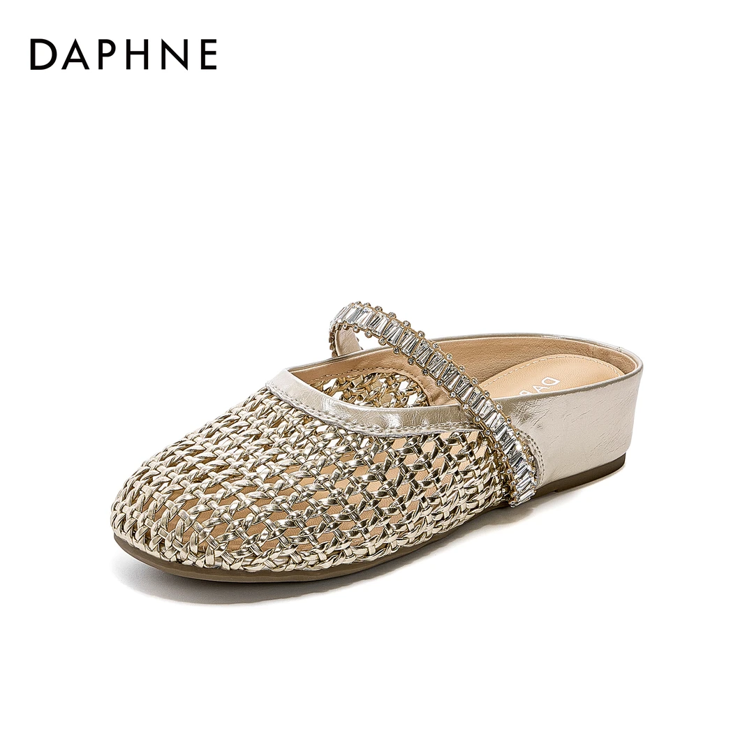 达芙妮2025年夏季新款休闲风lulu风平跟包头编织透气时尚包头拖