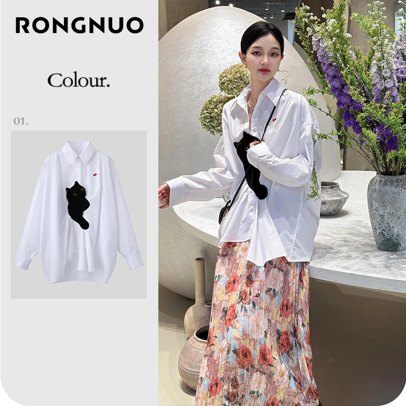 【乌】2025年春季新款「一只很黑的猫」猫咪捉蝴蝶长袖衬衫W5190