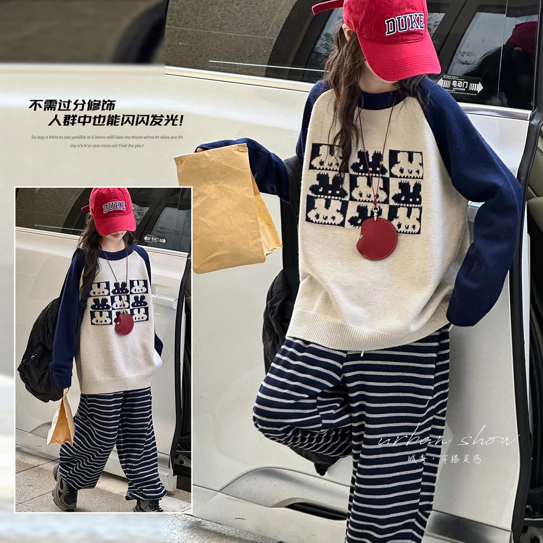 女童毛衣秋季2025新款儿童秋装洋气慵懒风女大童套头针织衫春秋款