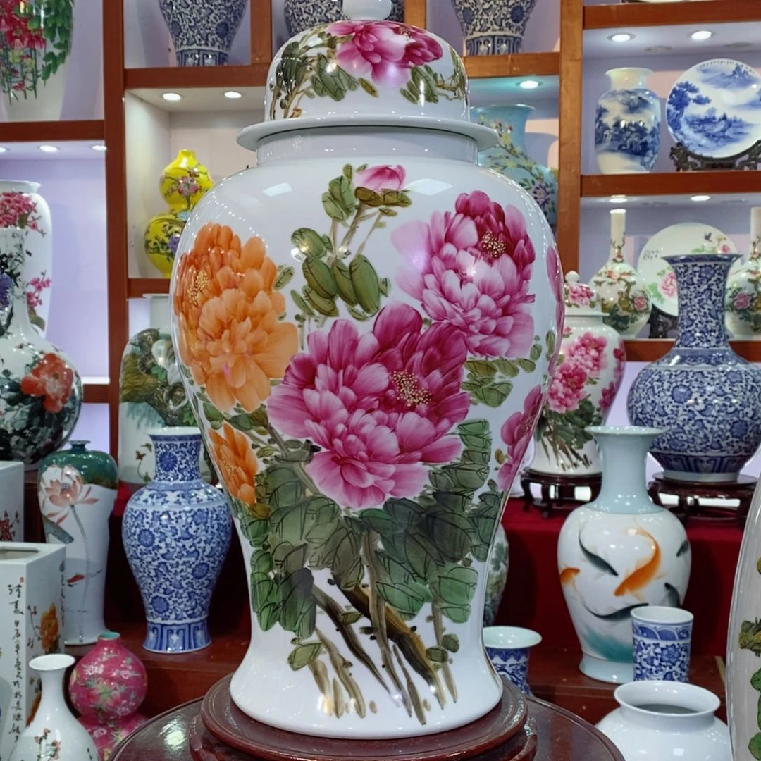 瓶粉彩牡丹花将军灌