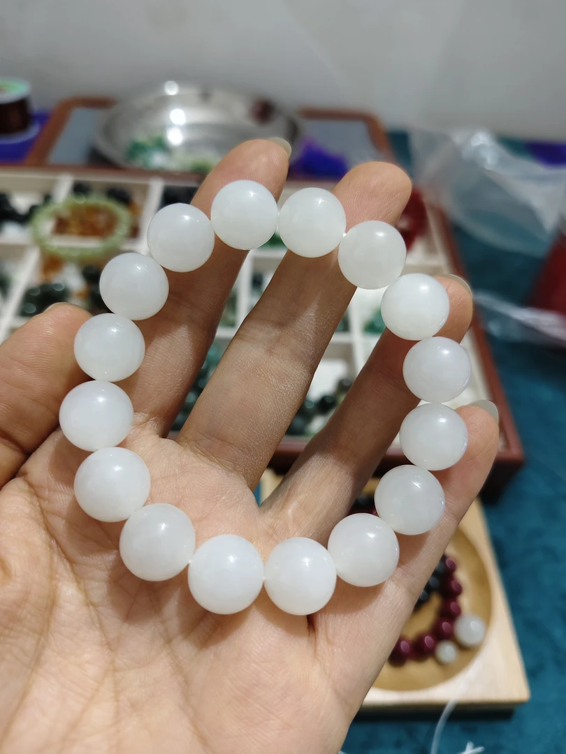 12mm白玉手串男女款高端大气玉石