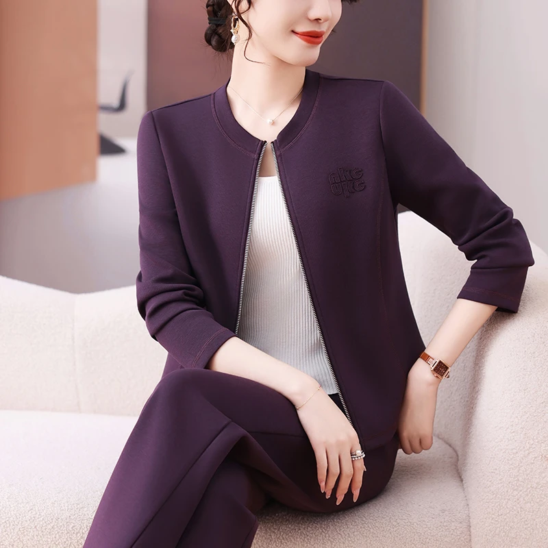 洋气减龄圆领休闲运动套装女2025春季新款时尚长袖开衫卫衣两件套