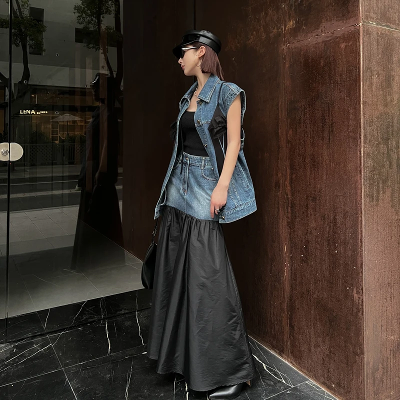 QIANJIE家｜独立原创小众设计师春夏牛仔拼接半身裙45228