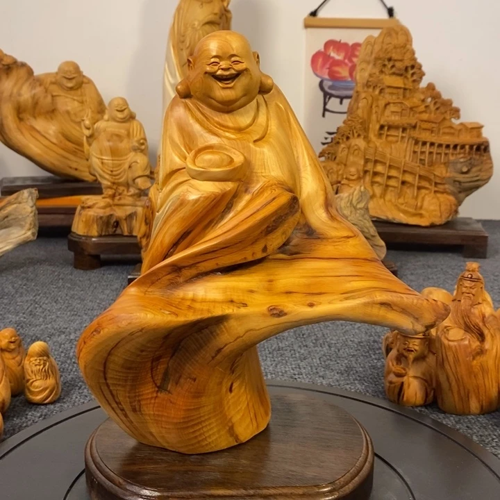 柏木（崖柏）崖柏弥勒佛摆件根雕工艺品