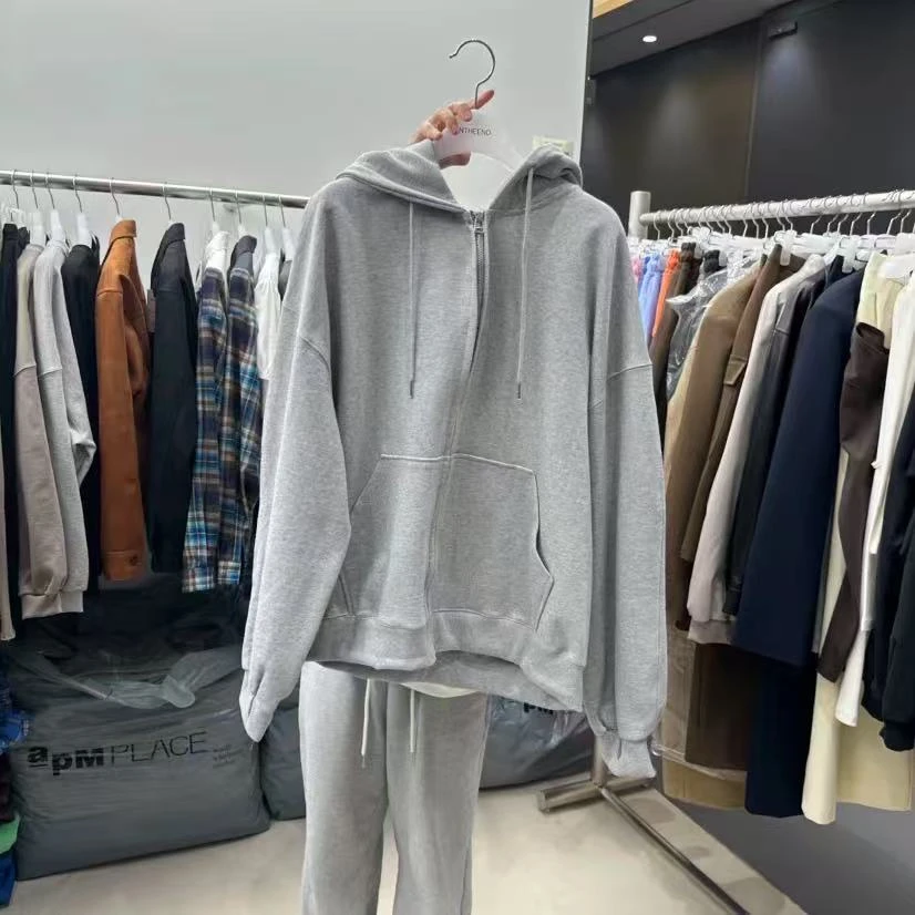 东大门2025春季新款连帽宽松百搭纯色长袖卫衣