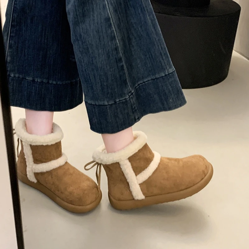 厚底雪地靴女款加绒加厚毛毛鞋2025新款冬季短筒雪地棉保暖棉鞋子