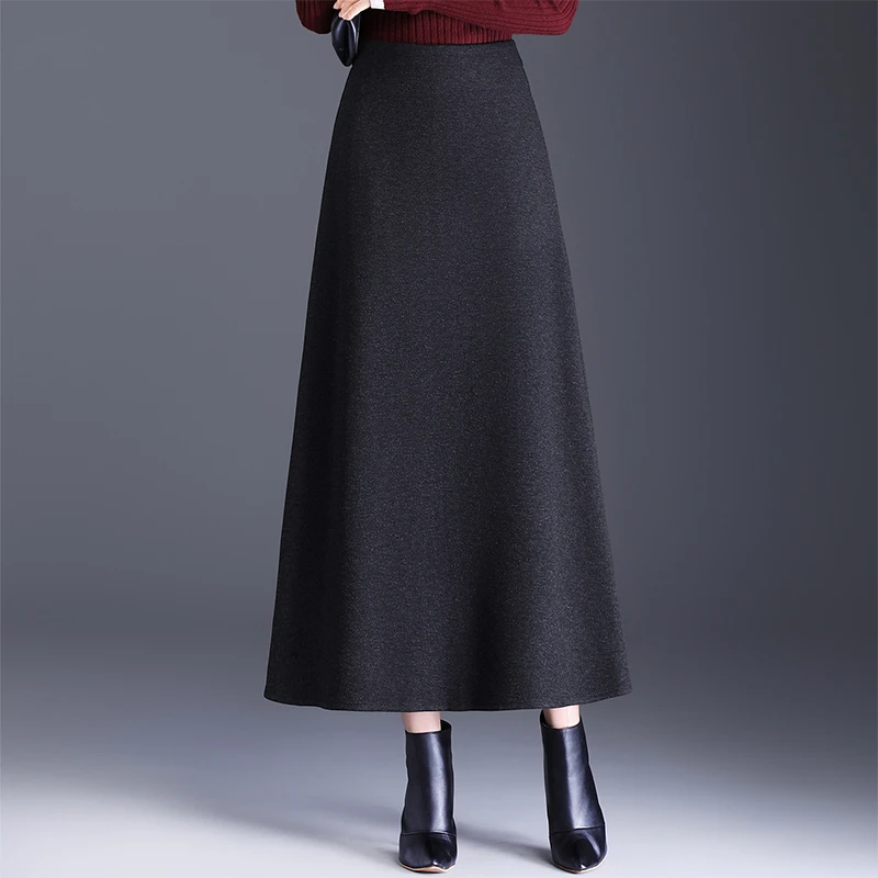 黑色羊 绒长裙半身裙女秋冬2025新款气质百搭保暖遮胯显瘦a字裙