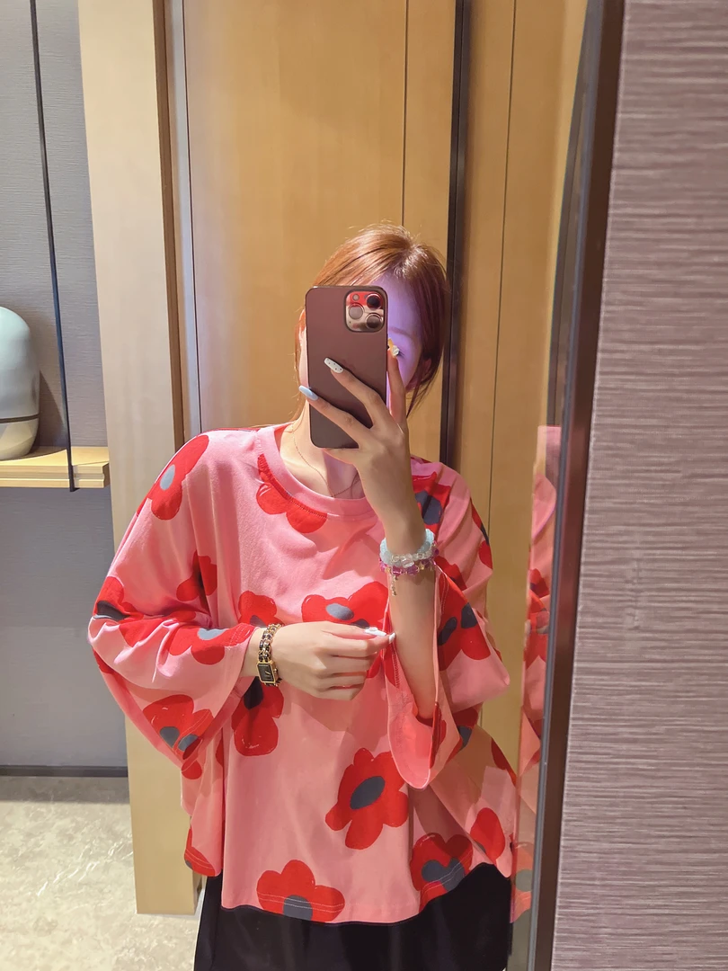 xxxwxz王希之 花朵落肩短款短袖T恤#13028