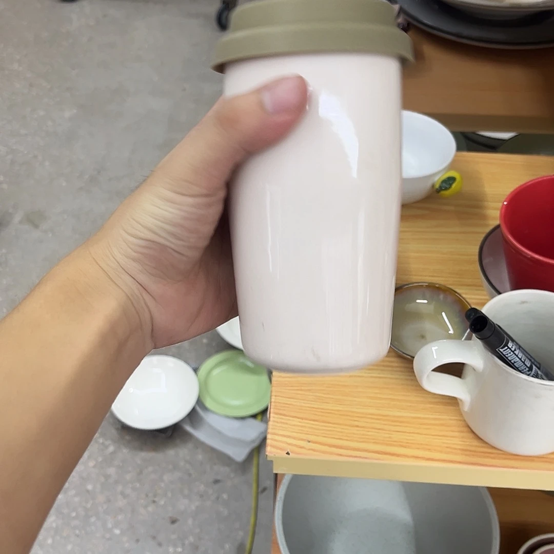 陶瓷粉色双层陶瓷杯