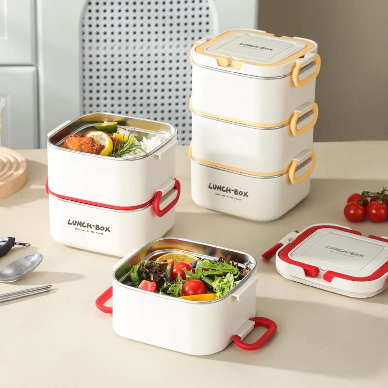 304方形饭盒带盖带提手多层不锈钢便当盒学生上班族便携饭盒
