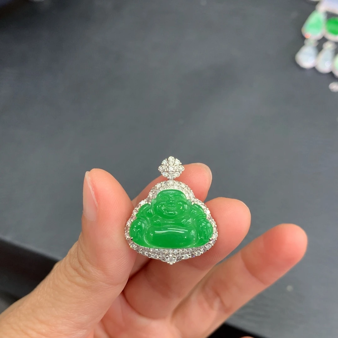 吊坠(不含链)18K金镶嵌翡翠