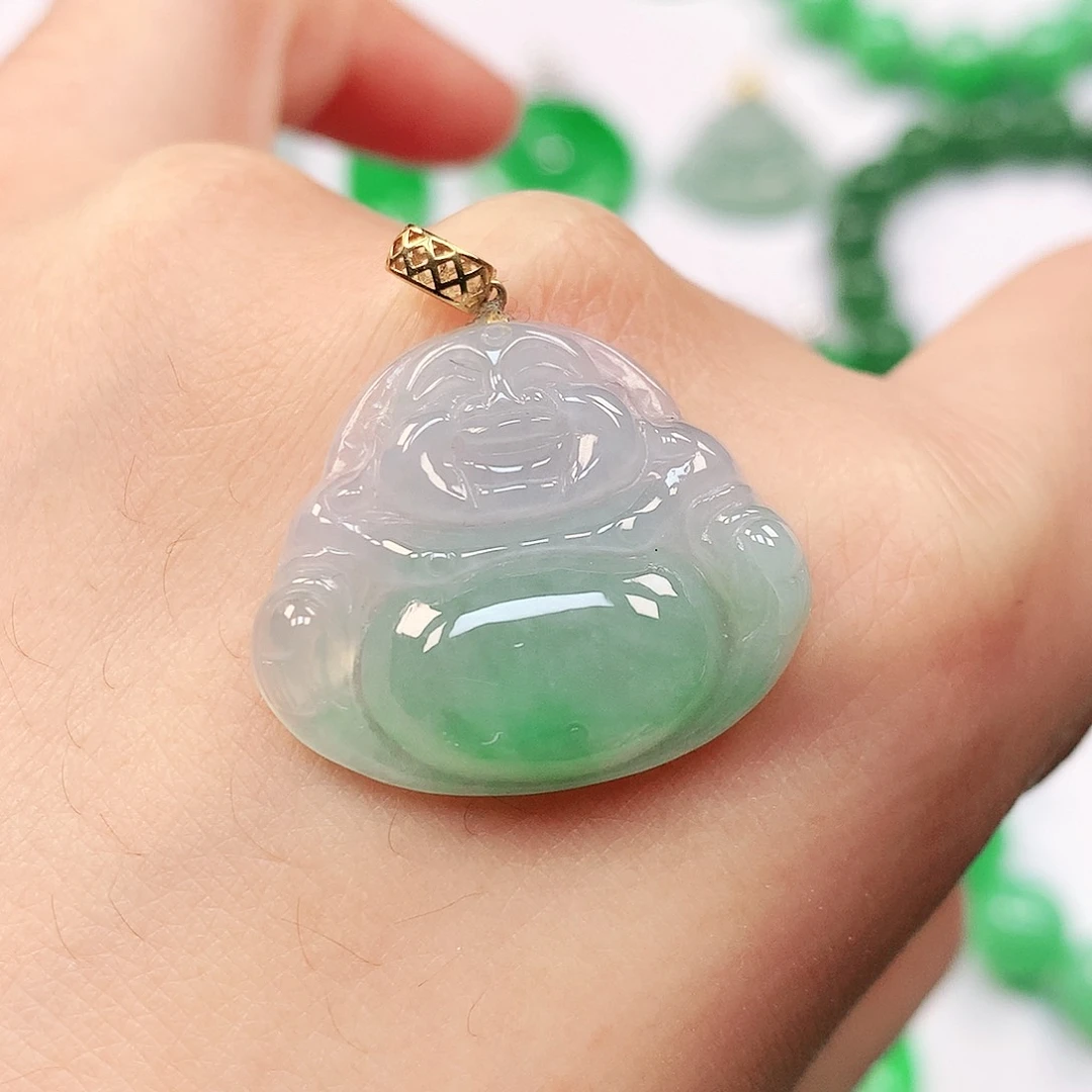 吊坠(不含链)18K金镶嵌翡翠