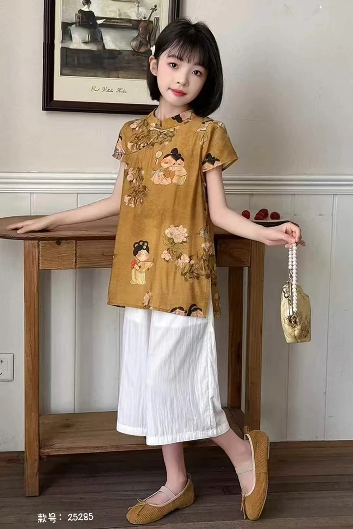 中国风女纯色夏季拼色民族风套装文艺连衣裙唐装绣花中式古风复古