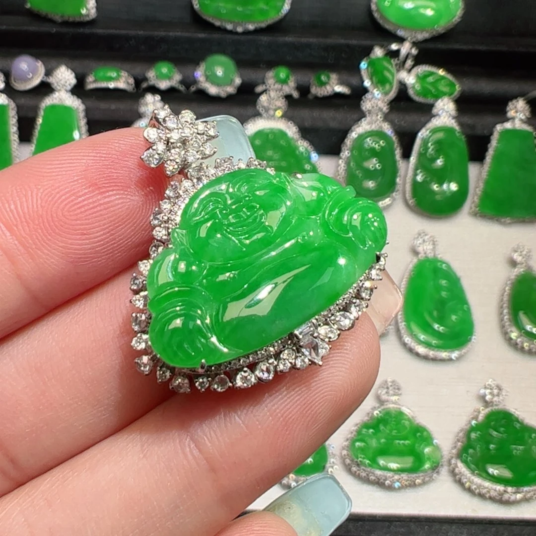 翡翠18K金镶嵌吊坠(不含链)