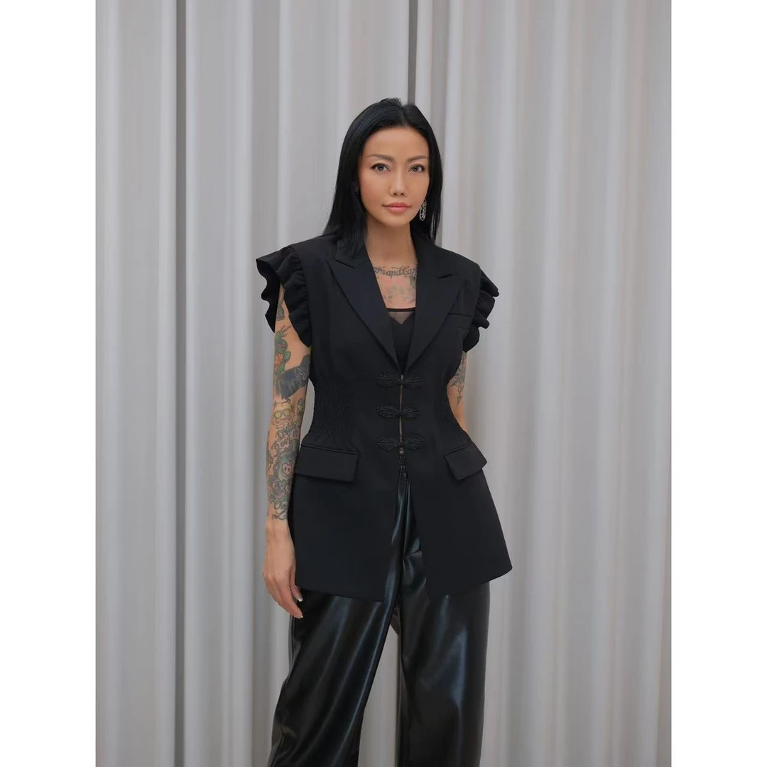 SY+ 原创设计新中式褶皱无袖收腰西装马甲 2221131549