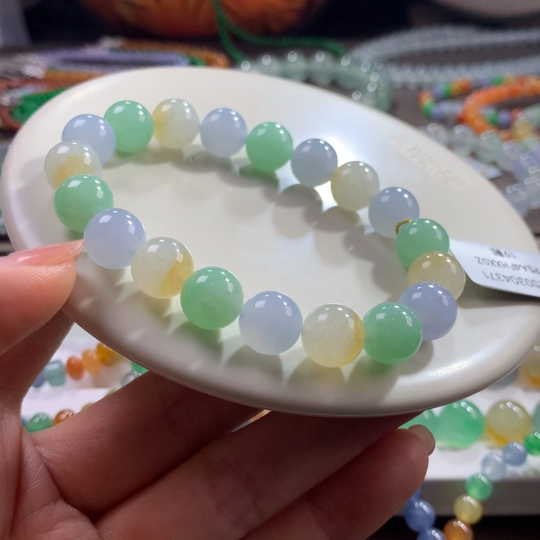 翡翠未镶嵌手链胶润细腻三彩卡10