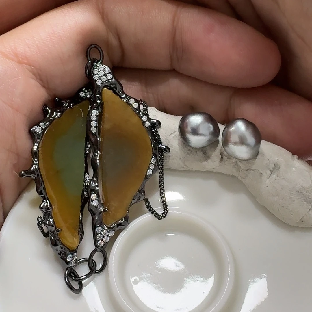 6***6海水珍珠耳饰银S925镶嵌