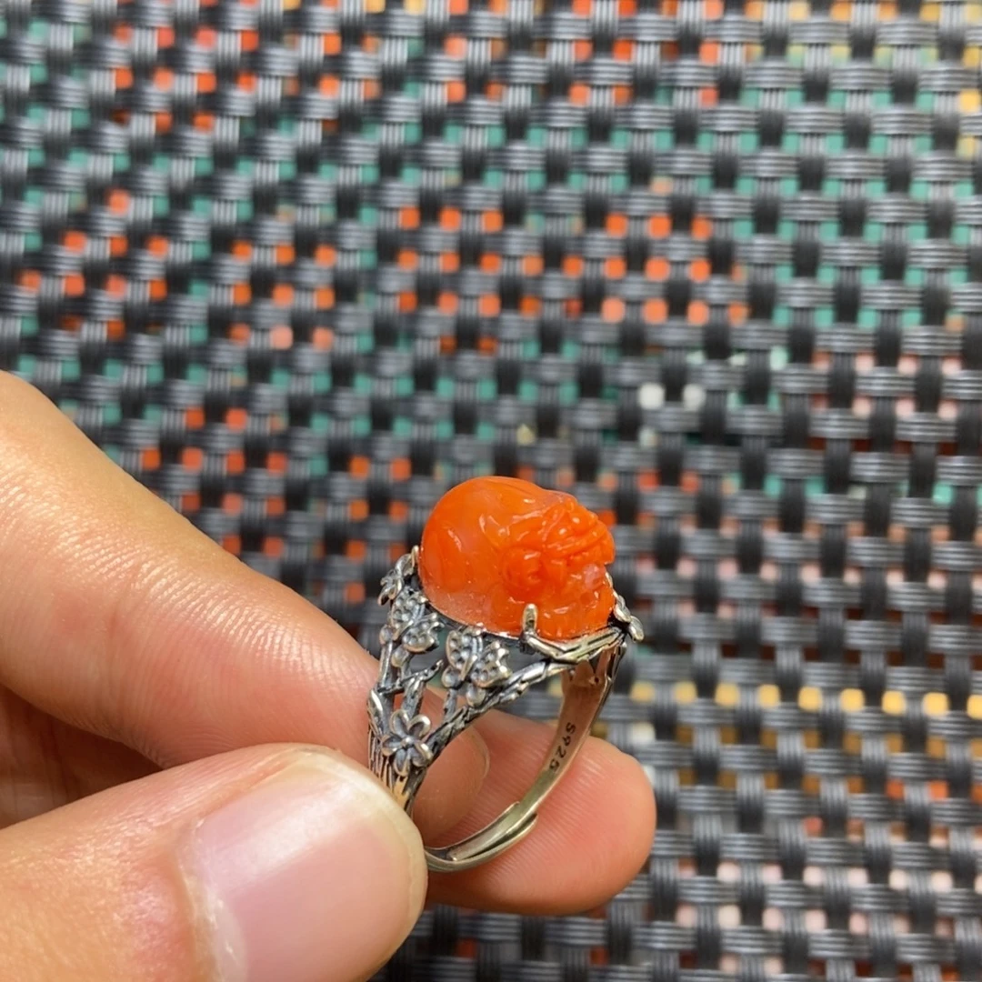 银S925镶嵌南红玛瑙戒指