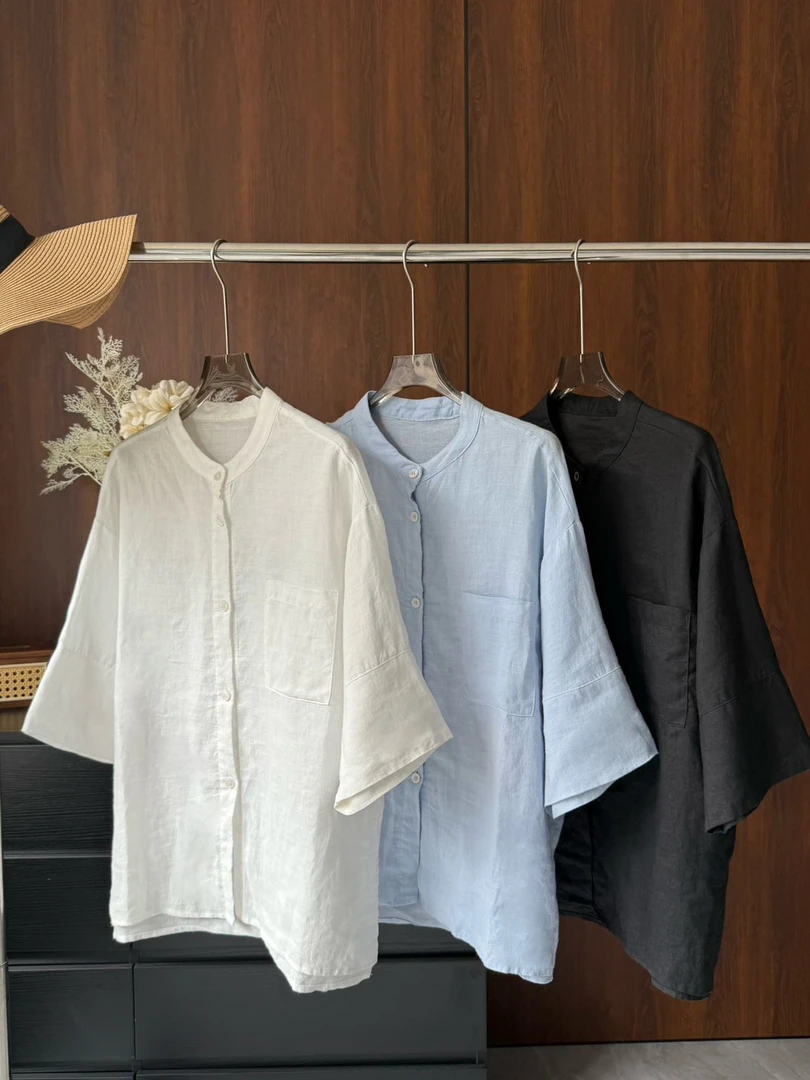 早秋气质苎麻衬衫透气吸汗有型好看帅气的女士苎麻衬衫-15386