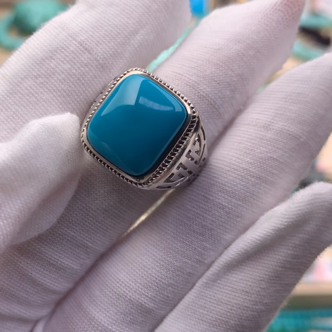 冬***塘绿松石银S925镶嵌珠宝奇石