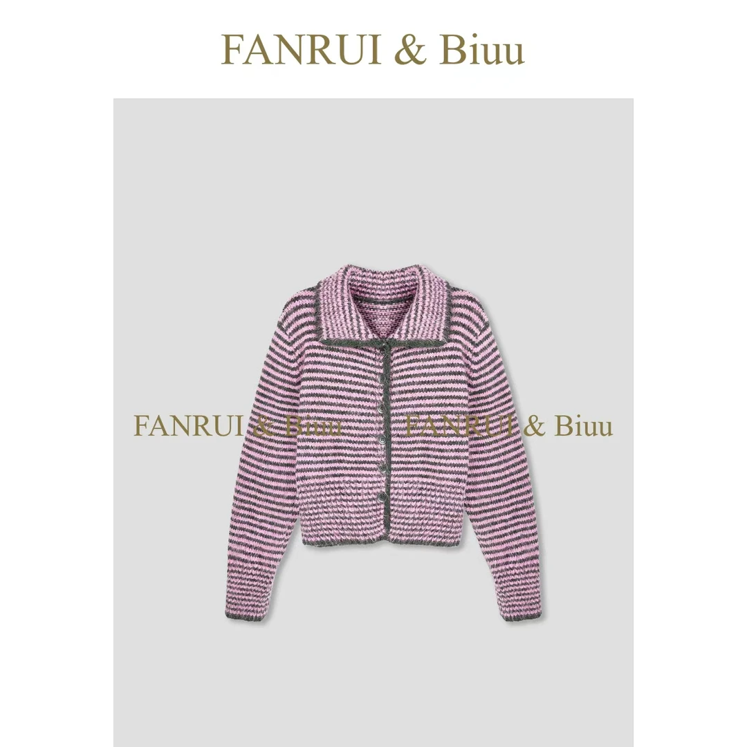 FANRUI/泛芮「贝贝biuu」羊毛条纹拉毛软糯舒适厚款针织外套B18693