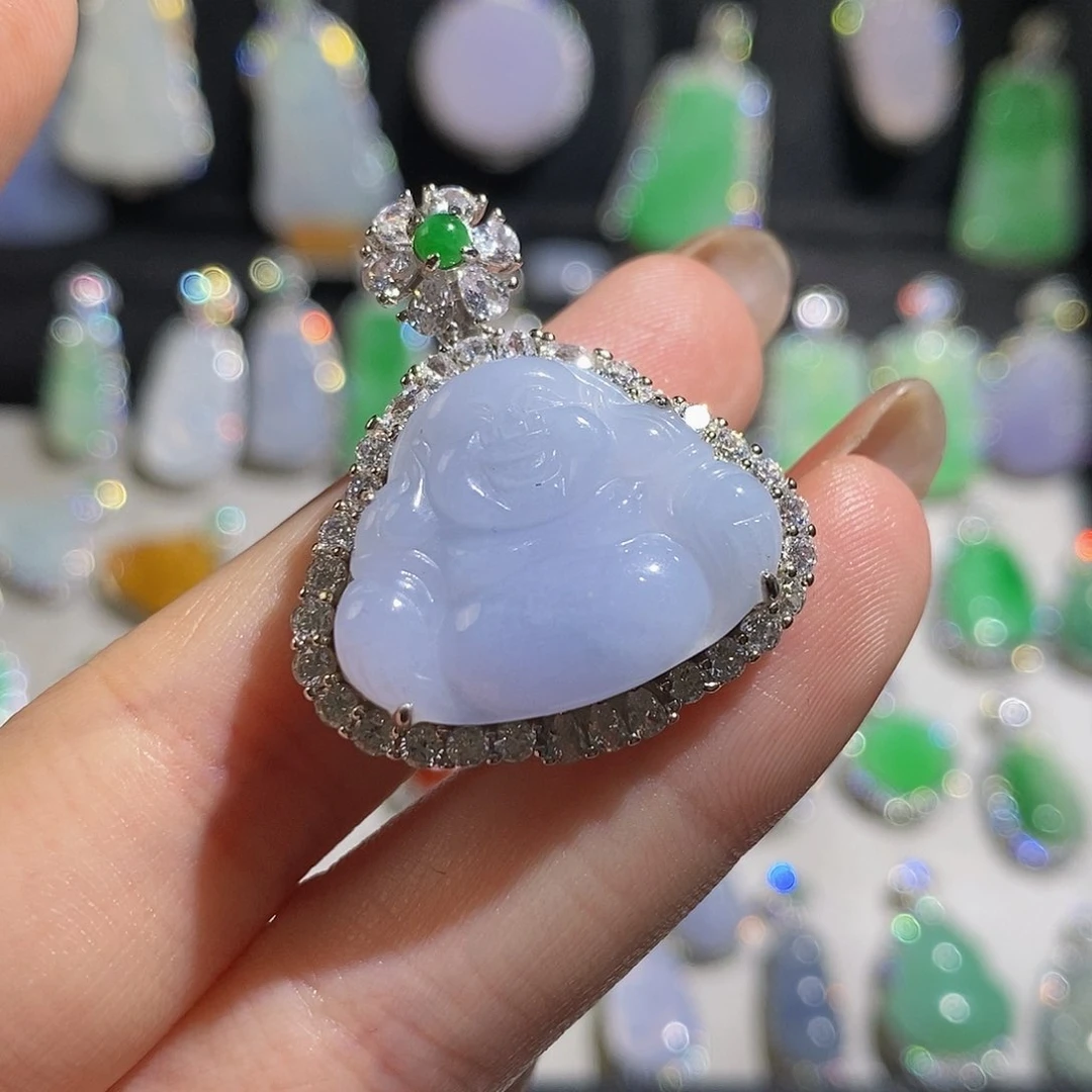 翡翠颈饰银S925镶嵌C**y天然翡翠