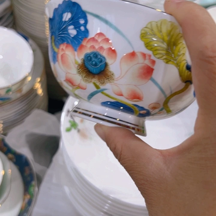 瓷片荷塘腕六个4.5寸