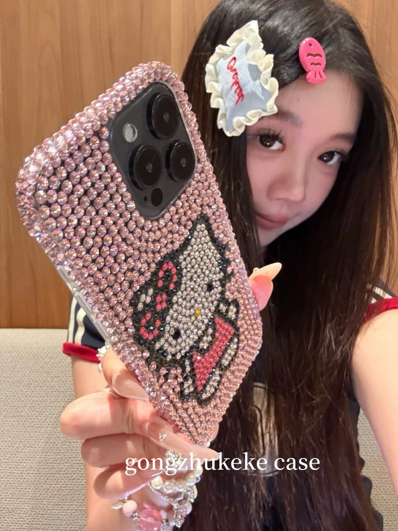 奢华立体闪钻kitty适用iPhone16Promax手机壳苹果15/13镶钻14plus