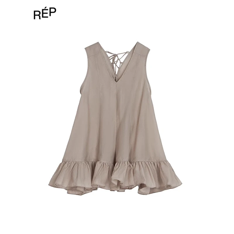 REP-Y III CHUAN EO设计师品牌杏色亚麻混纺无袖背心上衣 25SS
