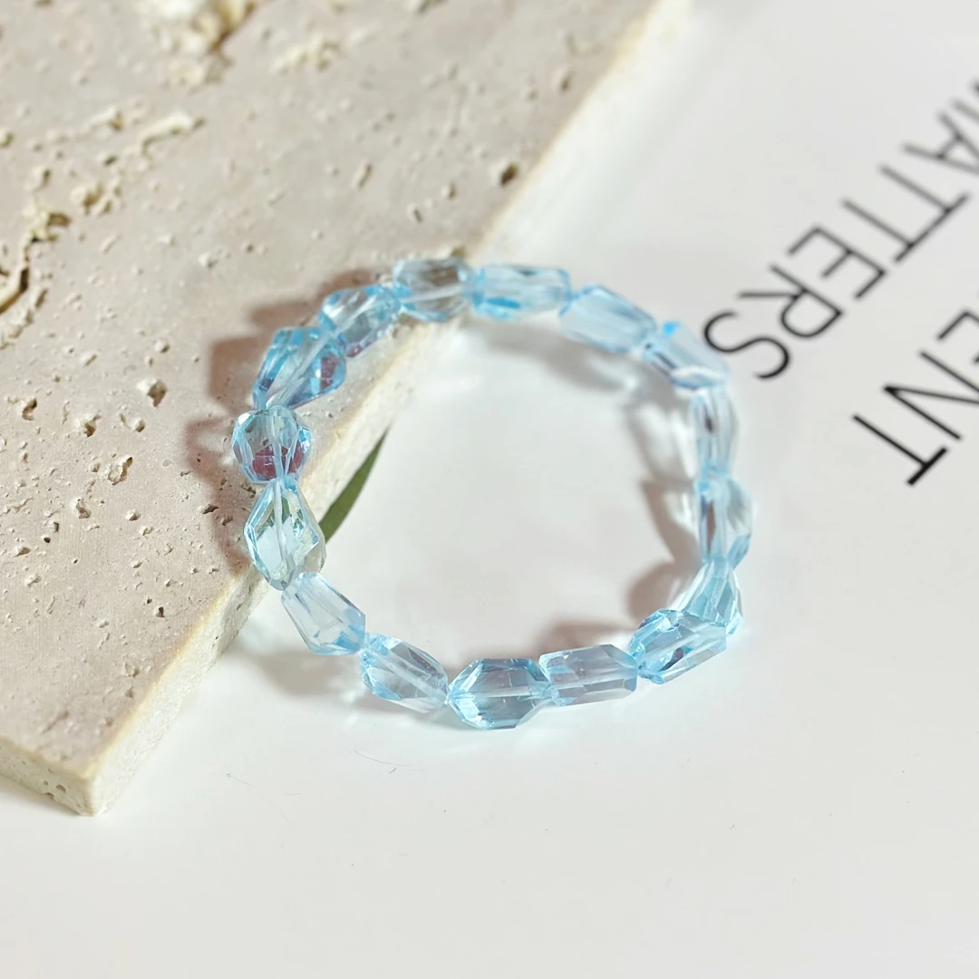 【碎冰冰】天然高冰海水蓝方糖随形托帕石宝石手串女款百搭小清新