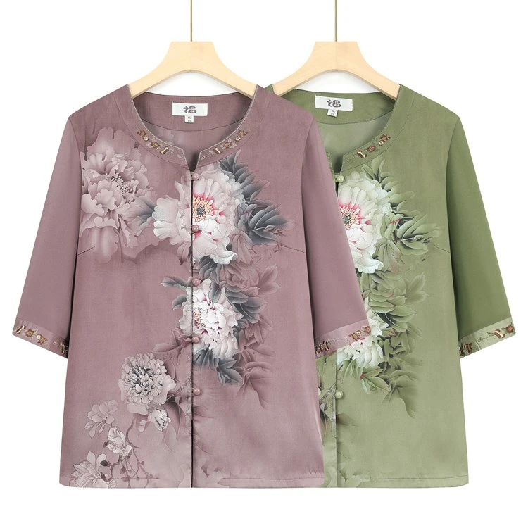 新中式奶奶装夏装中袖套装老人妈妈夏季开衫老太太上衣老年人衣服