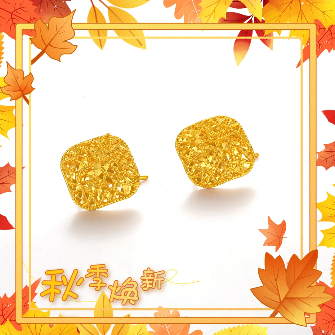 SUNFEEL/赛菲尔【共享】“秋季焕新”足金5G艺术方形花丝耳挂5GE00635