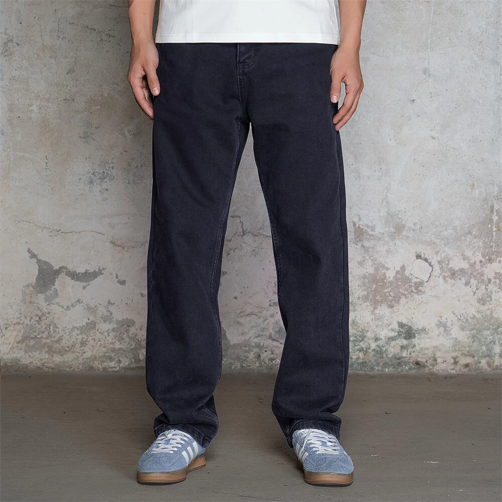 2025秋冬加绒重磅直筒黑牛新款男士宽松牛仔裤大码休闲黑色时尚