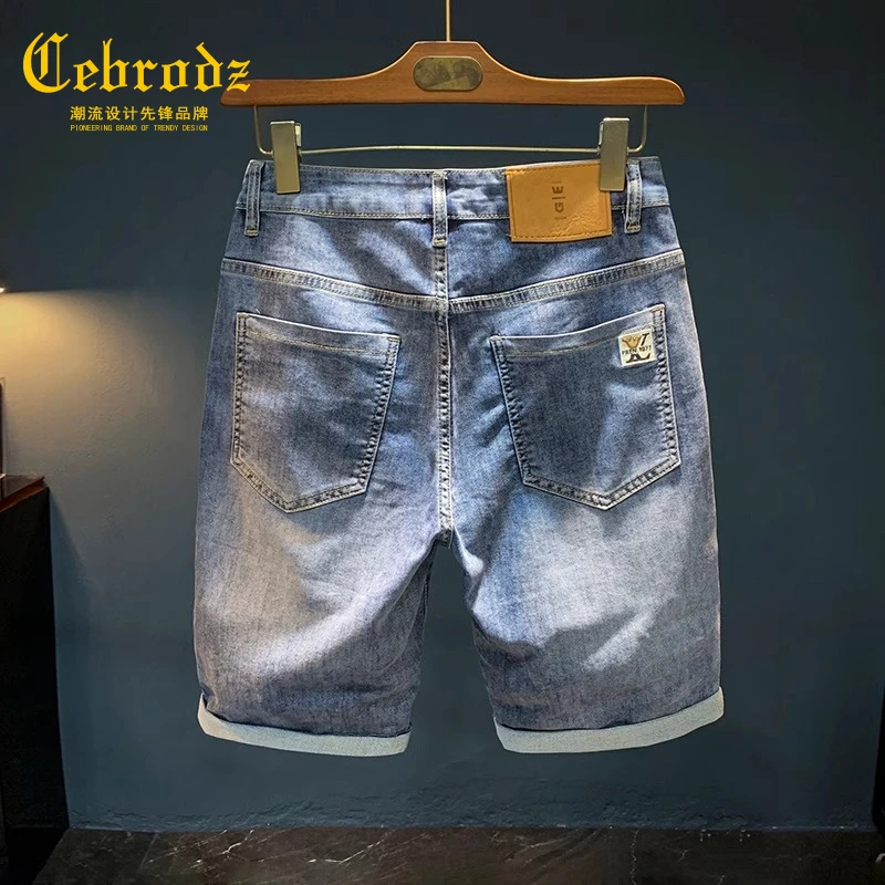 法国Cebrodz夏季短裤水洗直筒牛仔五分裤2025年新款弹力卷边中裤