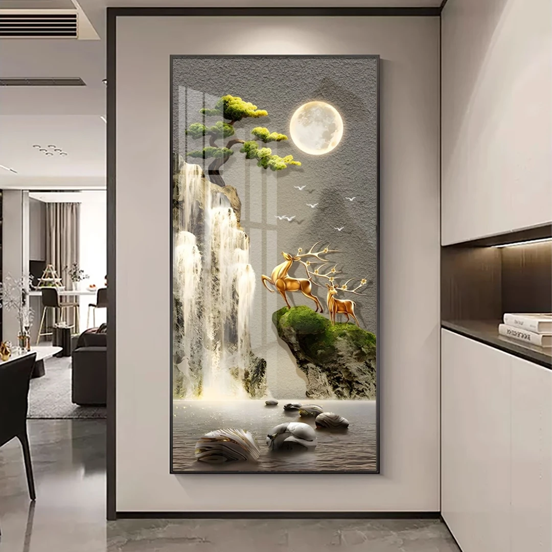 流水生财入户装饰画新中式玄关挂画2025最新款高级感走廊过道壁画
