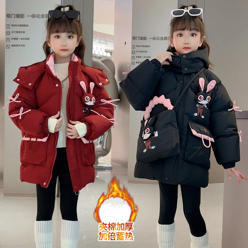 女童冬季新款棉衣时尚儿童加绒加厚棉服女孩中长款儿童冬季棉服